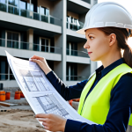 A Moscow Architect**

"A young, professional architect, female, in Moscow, Russia. She is reviewing blueprints on a construction site with modern buildings in the background, wearing a hard hat and safety vest over modest clothing. Sunlight, perfect anatomy, correct proportions, well-formed hands, proper finger count, natural pose, professional photography, high quality, safe for work, appropriate content, fully clothed, professional."

**