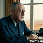 비아프라 전쟁과 프랑스 지원 - **Prompt:** A dignified, cinematic portrait of Charles de Gaulle, a strategic gleam in his eyes, sea...