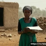 비아프라 전쟁 당시 언론 통제 - **Prompt:** A poignant scene depicting a solitary, determined journalist (male or female) in a war-t...