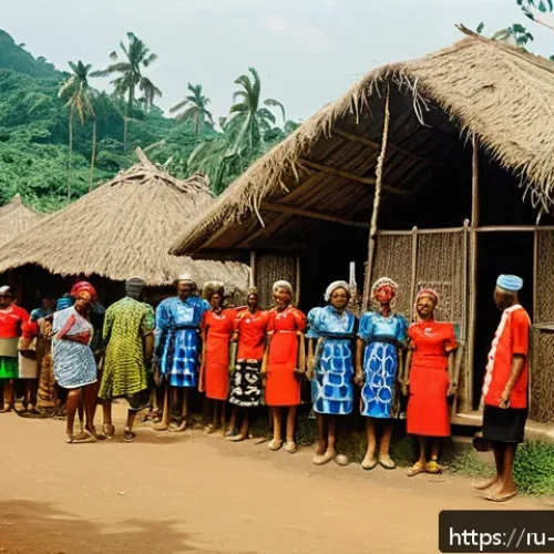 비아프라 전쟁과 아프리카 식민지 역사 - A detailed and realistic scene of a traditional Igbo village in Biafra during the late 1960s, showin...