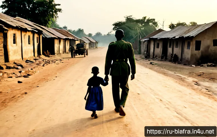 Home 17 비아프라 전쟁과 나이지리아의 경제적 붕괴 - Photorealistic historical documentary scene of the Biafran War in late 1960s Nigeria, a weary civili...